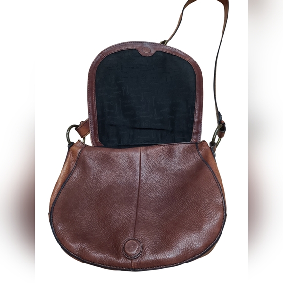 VINTAGE FOSSIL CROSSBODY PURSE TWO TONE COW HIDE LEATHER ADJUSTABLE MAGNETIC - Picture 4 of 17